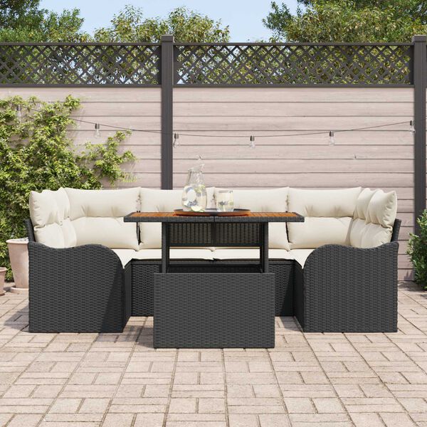 vidaXL Σετ Καναπέ Κήπου 7 pcs Μαύρο και κρεμ 100 x 55 x 73 εκ