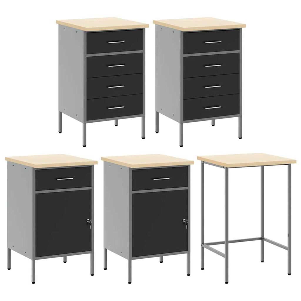 vidaXL Ντουλάπα εργαλείων με συρτάρι 12 pcs Μαύρο 255 x 55 x 220 εκ