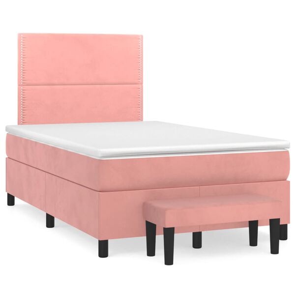 vidaXL Κρεβάτι Boxspring με Στρώμα Ροζ 120x200 εκ. Βελούδινο