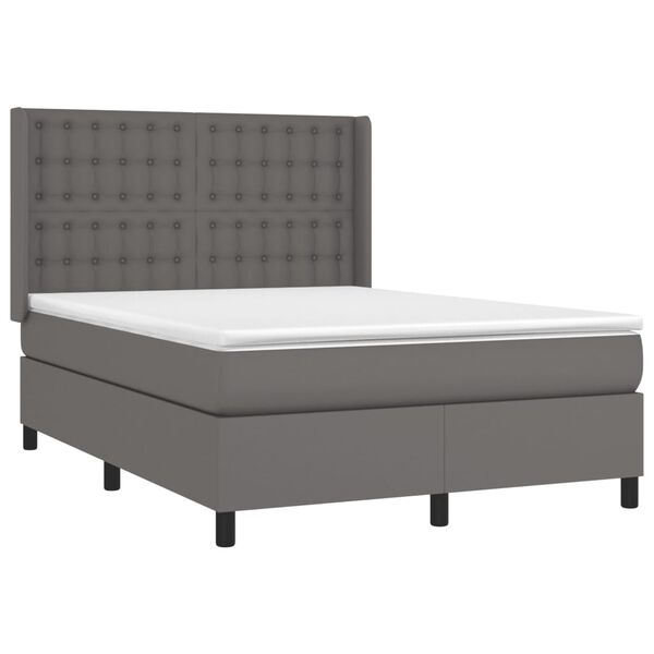 vidaXL Κρεβάτι Boxspring με Στρώμα Γκρι 140x200εκ. από Συνθετικό Δέρμα