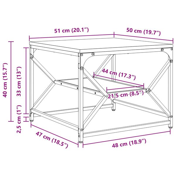 vidaXL Τραπέζι καφέ με ράφι από ξύλο 51x50x40 εκ. Επεξεργασμένο ξύλο