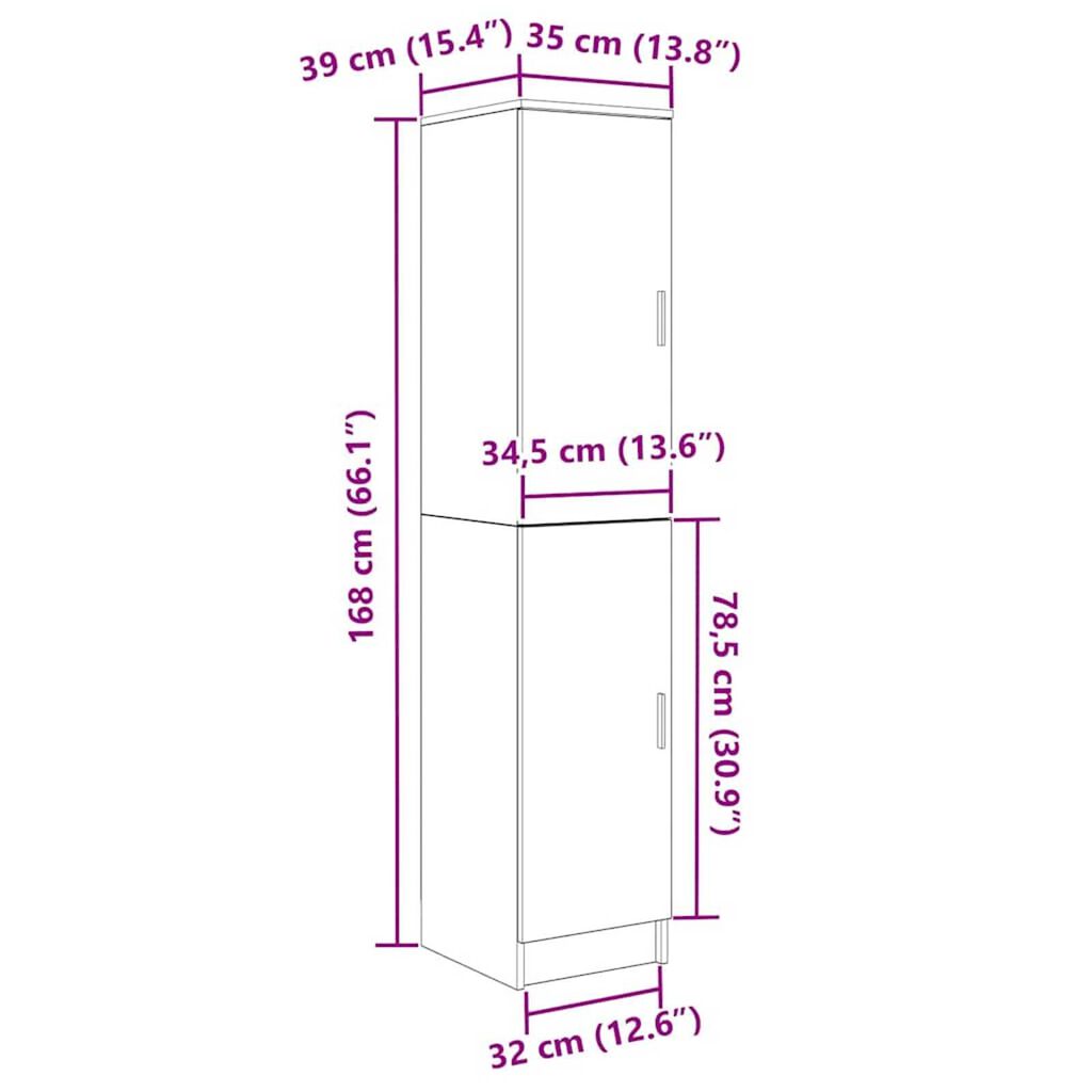 vidaXL Ψηλό Ντουλάπι Μαύρη δρυς 35 x 39 x 168 εκ Επεξεργασμένο ξύλο