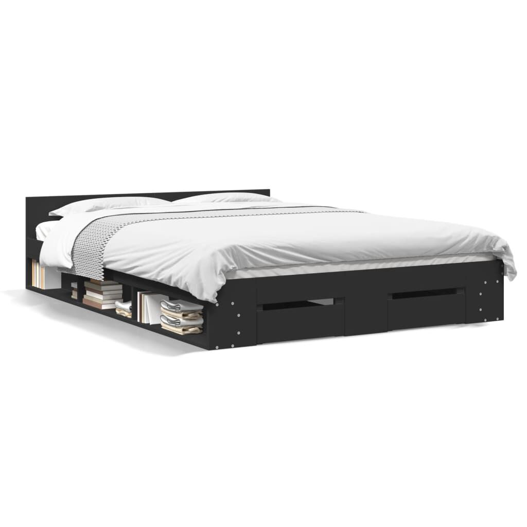 vidaXL Πλαίσιο Κρεβατιού με Συρτάρια Μαύρο 140x200 εκ Επεξεργ. Ξύλο