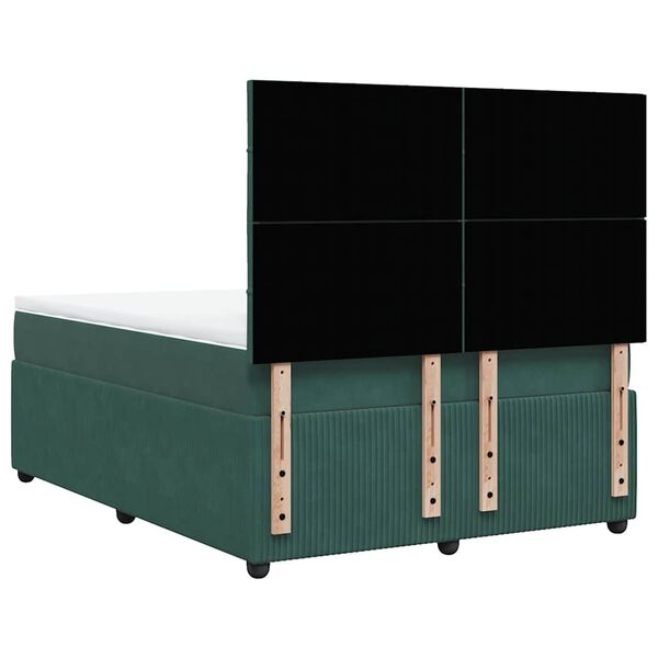 vidaXL Κρεβάτι Boxspring με Στρώμα Σκούρο Πράσινο 140x200εκ. Βελούδινο
