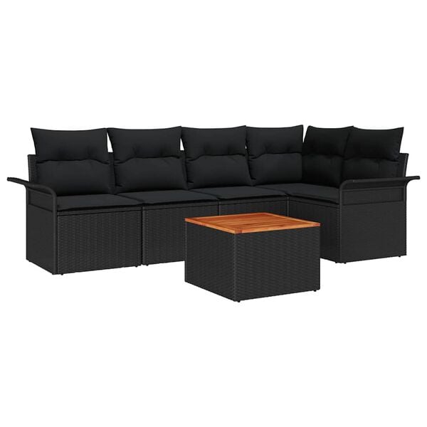 vidaXL Σετ Καναπέ Κήπου 6 pcs Μαύρο Πολυ ράταν