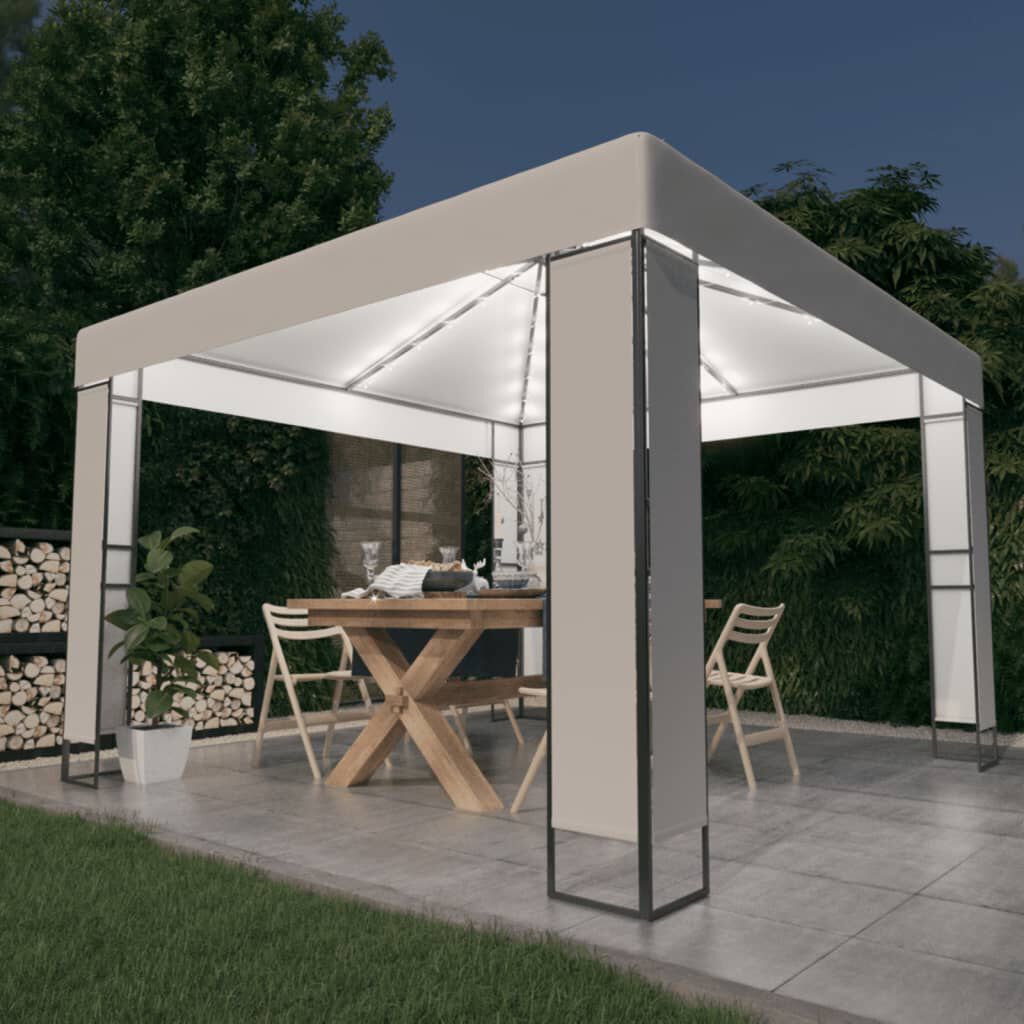 vidaXL Κιόσκι με Διπλή Οροφή και Φωτάκια LED Λευκό 3 x 3 μ.