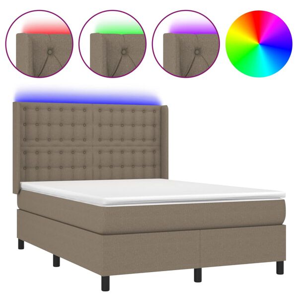vidaXL &Kappa;&rho;&epsilon;&beta;ά&tau;&iota; Boxspring &mu;&epsilon; &Sigma;&tau;&rho;ώ&mu;&alpha; & LED Taupe 140x190 &epsilon;&kappa;. &Upsilon;&phi;&alpha;&sigma;&mu;ά&tau;&iota;&nu;&omicron;