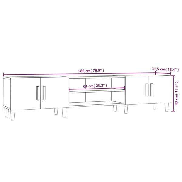 vidaXL Έπιπλο Τηλεόρασης Γυαλ. Λευκό 180x31,5x40 εκ Επεξεργασμένο Ξύλο