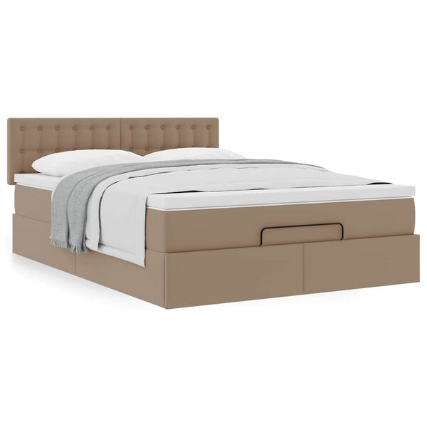 vidaXL Οθωμανικό κρεβάτι με στρώμα Cappucino 140x200cm Faux Leather