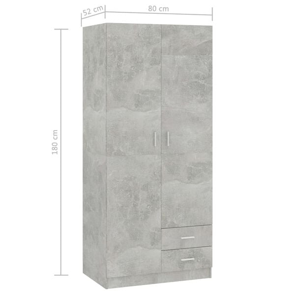 vidaXL Ντουλάπα Γκρι του Σκυροδέματος 80 x 52 x 180 εκ. Επεξ. Ξύλο