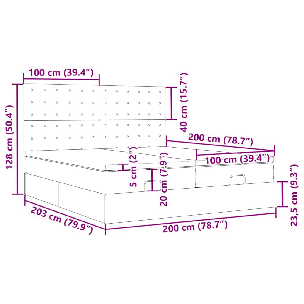 vidaXL Οθωμανικό κρεβάτι με στρώματα Μαύρο 200x200cm Velvet