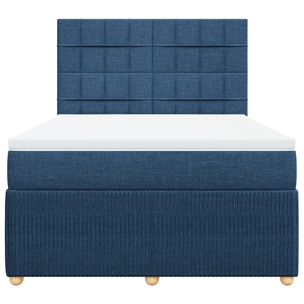 vidaXL Κρεβάτι Boxspring με Στρώμα Μπλε 140x190 εκ. Υφασμάτινο