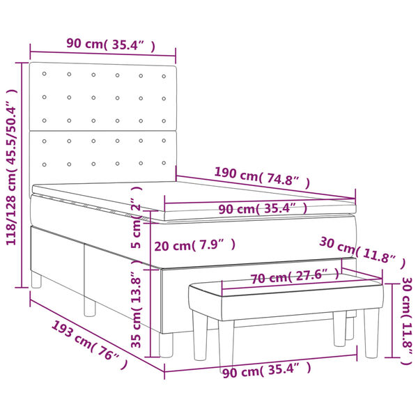 vidaXL Κρεβάτι Boxspring με Στρώμα Ανοιχτό Γκρι 90x190 εκ. Υφασμάτινο