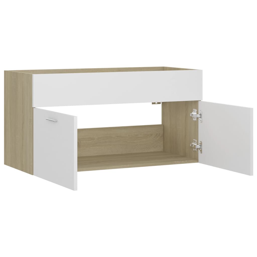 vidaXL Ντουλάπι Νιπτήρα Λευκό/Sonoma Δρυς 90x38,5x46εκ. από Επεξ. Ξύλο