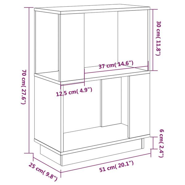 vidaXL Βιβλιοθήκη/Διαχωριστικό Χώρου Μαύρο 51x25x70 εκ. Μασίφ Πεύκο