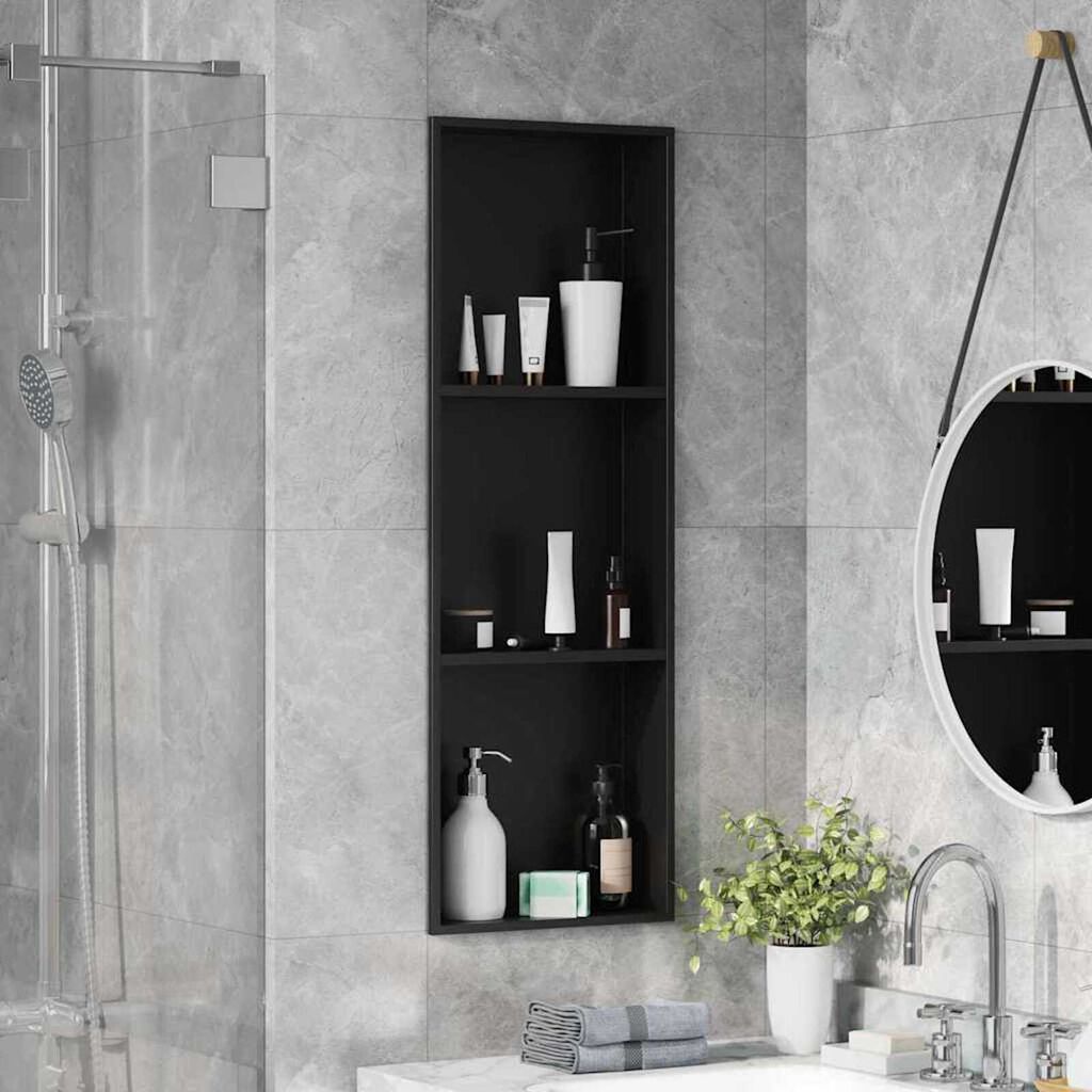 vidaXL Νίτσα Μπάνιου Μαύρο 90 x 30 x 9.5 εκ. Ανοξείδωτο ατσάλι
