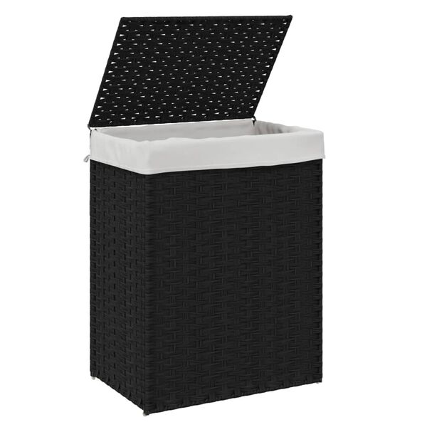 vidaXL Καλάθι Πλυντηρίου με Καπάκι Μαύρο 46x33x60 εκ. Συνθετικό Ρατάν