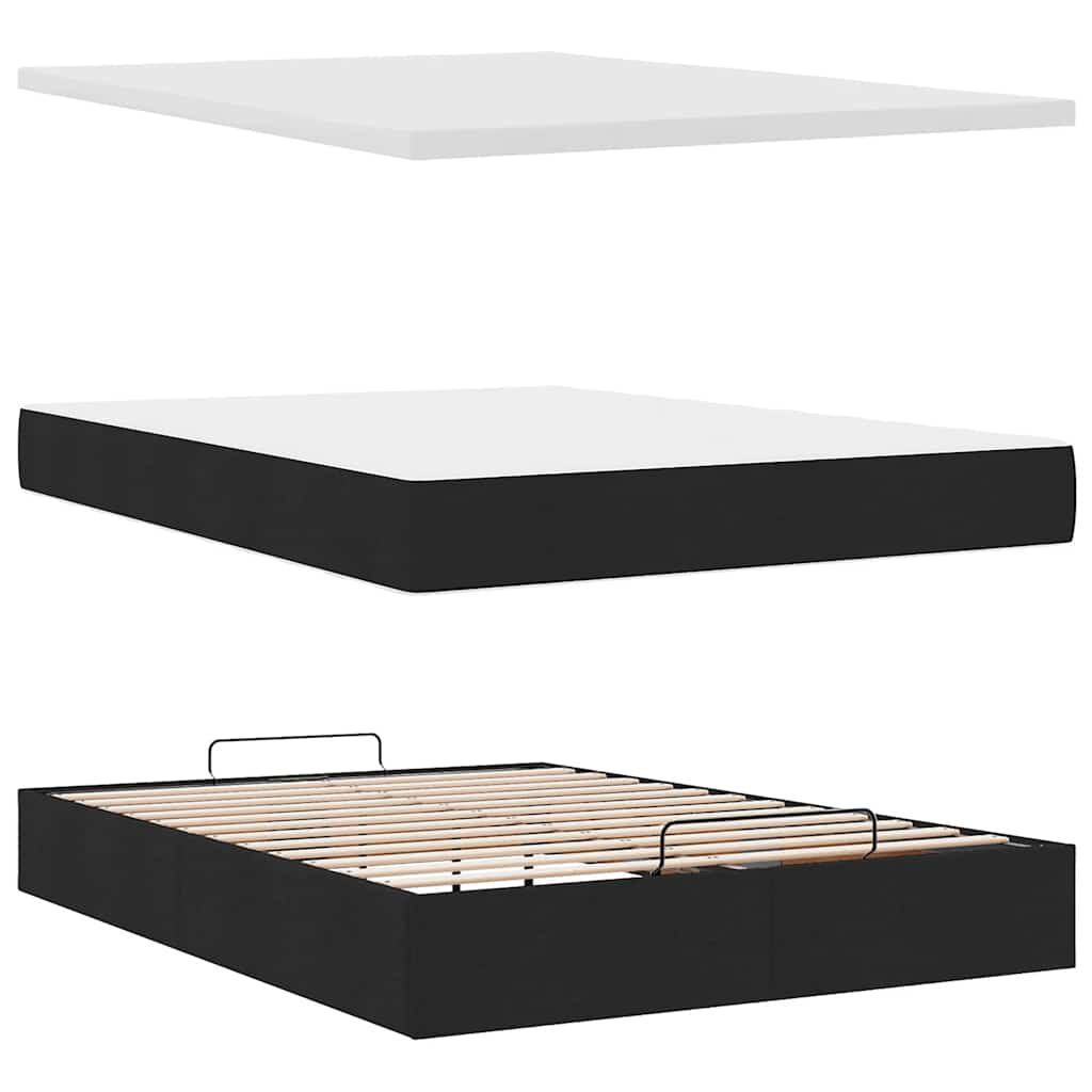vidaXL Οθωμανικό κρεβάτι με στρώμα & LEDs Μαύρο 140x190 cm Ύφασμα
