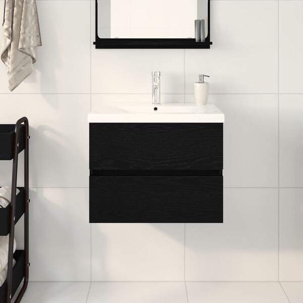 vidaXL Ντουλάπα Νεροχύτη Μαύρη δρυς 60 x 39 x 62 εκ Επεξεργασμένο ξύλο