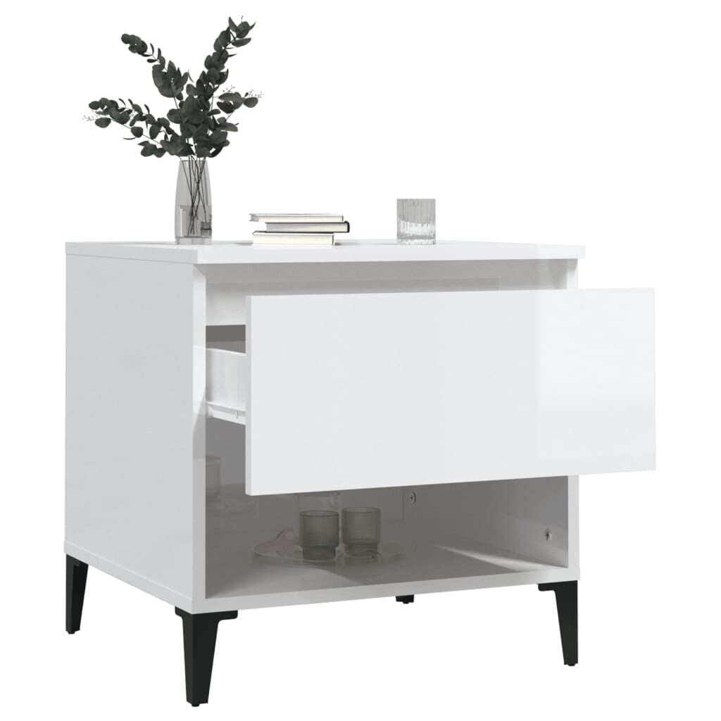 vidaXL Βοηθητικό Τραπέζι Γυαλιστ. Λευκό 50x46x50εκ. Επεξεργασμένο Ξύλο