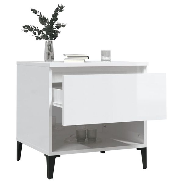 vidaXL Βοηθητικό Τραπέζι Γυαλιστ. Λευκό 50x46x50εκ. Επεξεργασμένο Ξύλο