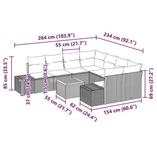 vidaXL Σετ Καναπέ Κήπου 9 pcs Γκρι