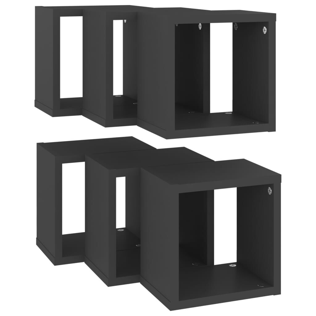 vidaXL Ράφια Κύβοι Τοίχου 6 τεμ. Γκρι 22 x 15 x 22 εκ.