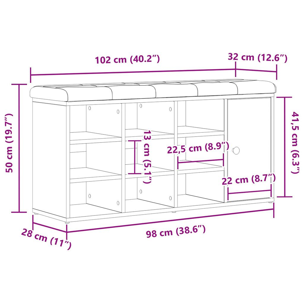 vidaXL Παγκάκι Αποθήκευσης Μαύρο Δρυς 100x30x48 εκ. Κατασκευασμένο ξύλο