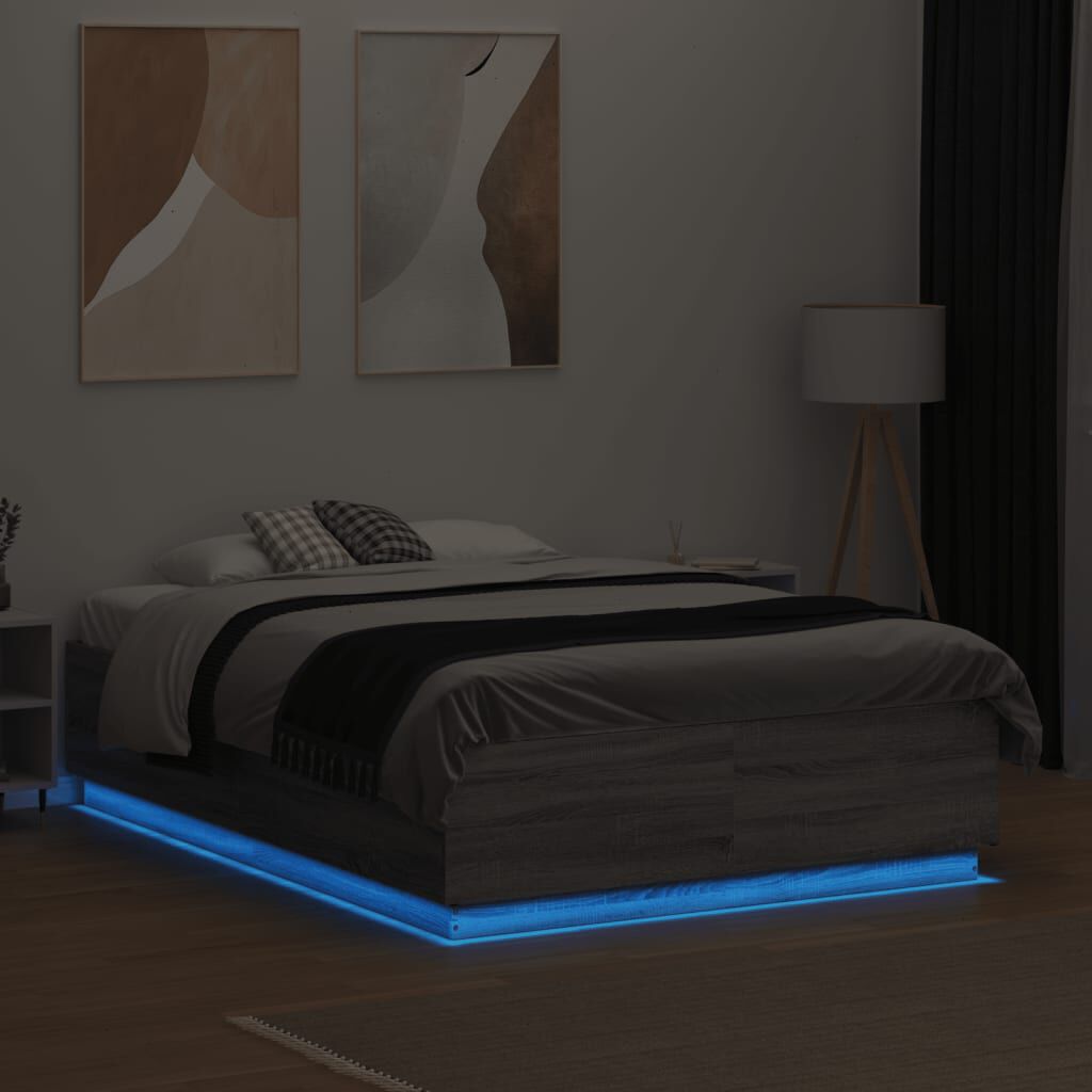 vidaXL Πλαίσιο Κρεβατιού με LED Γκρι sonoma 120x190εκ. Επεξ. Ξύλο