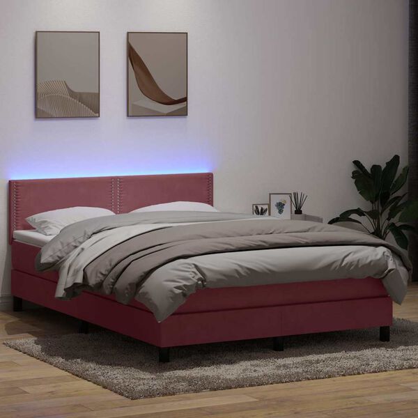 vidaXL &Kappa;&rho;&epsilon;&beta;ά&tau;&iota; Boxspring &mu;&epsilon; &Sigma;&tau;&rho;ώ&mu;&alpha; & LED &rho;&omicron;&zeta; 160x220 cm &Beta;&epsilon;&lambda;&omicron;ύ&delta;&iota;&nu;&omicron;