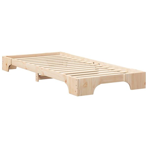 vidaXL Κρεβάτι δαπέδου Καφέ 90 x 210 cm Μασίφ ξύλο πεύκου