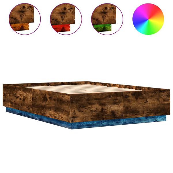 vidaXL Πλαίσιο Κρεβατιού με LED Καπνιστή Δρυς 160x200 εκ.Επεξ. Ξύλο