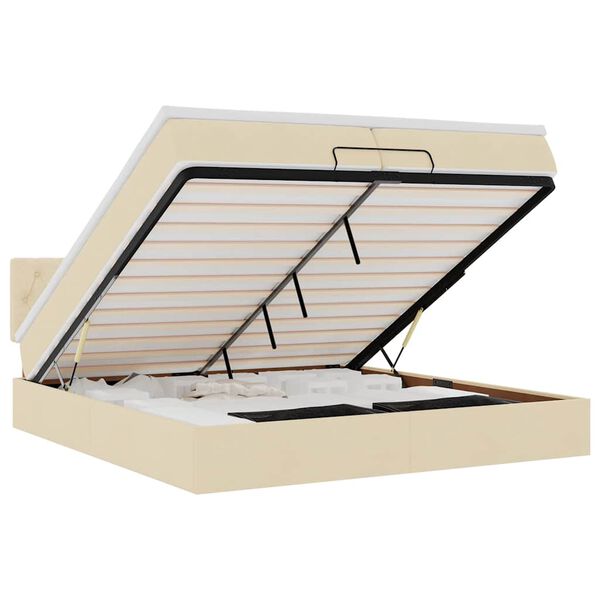 vidaXL Οθωμανικό κρεβάτι με στρώματα & LEDs Κρέμα 200x200cm ύφασμα