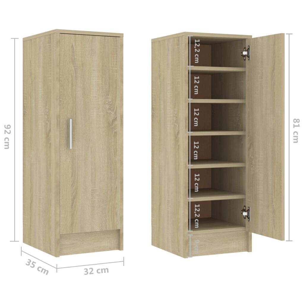 vidaXL Παπουτσοθήκη Sonoma Δρυς 32 x 35 x 92 εκ. από Επεξ. Ξύλο