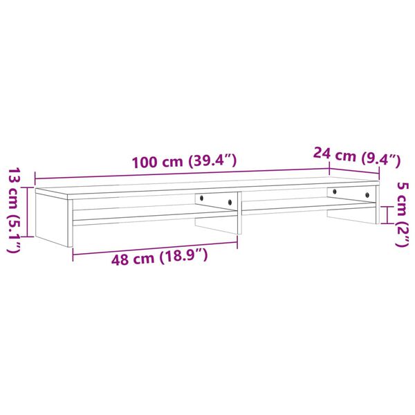 vidaXL Βάση Οθόνης Καφέ Κεριού 100 x 24 x 13 εκ. από Μασίφ Ξύλο Πεύκου