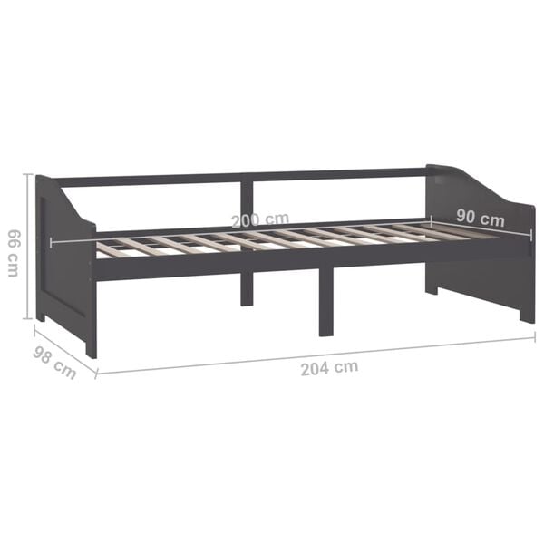 vidaXL Καναπές Κρεβάτι 3 Θέσεων Σκ. Γκρι 90x200 εκ. Μασίφ Ξύλο Πεύκου