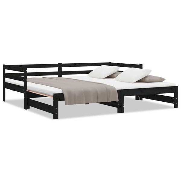 vidaXL Καναπές Κρεβάτι Μαύρος 2 x (90 x 200) εκ. από Μασίφ Ξύλο Πεύκου