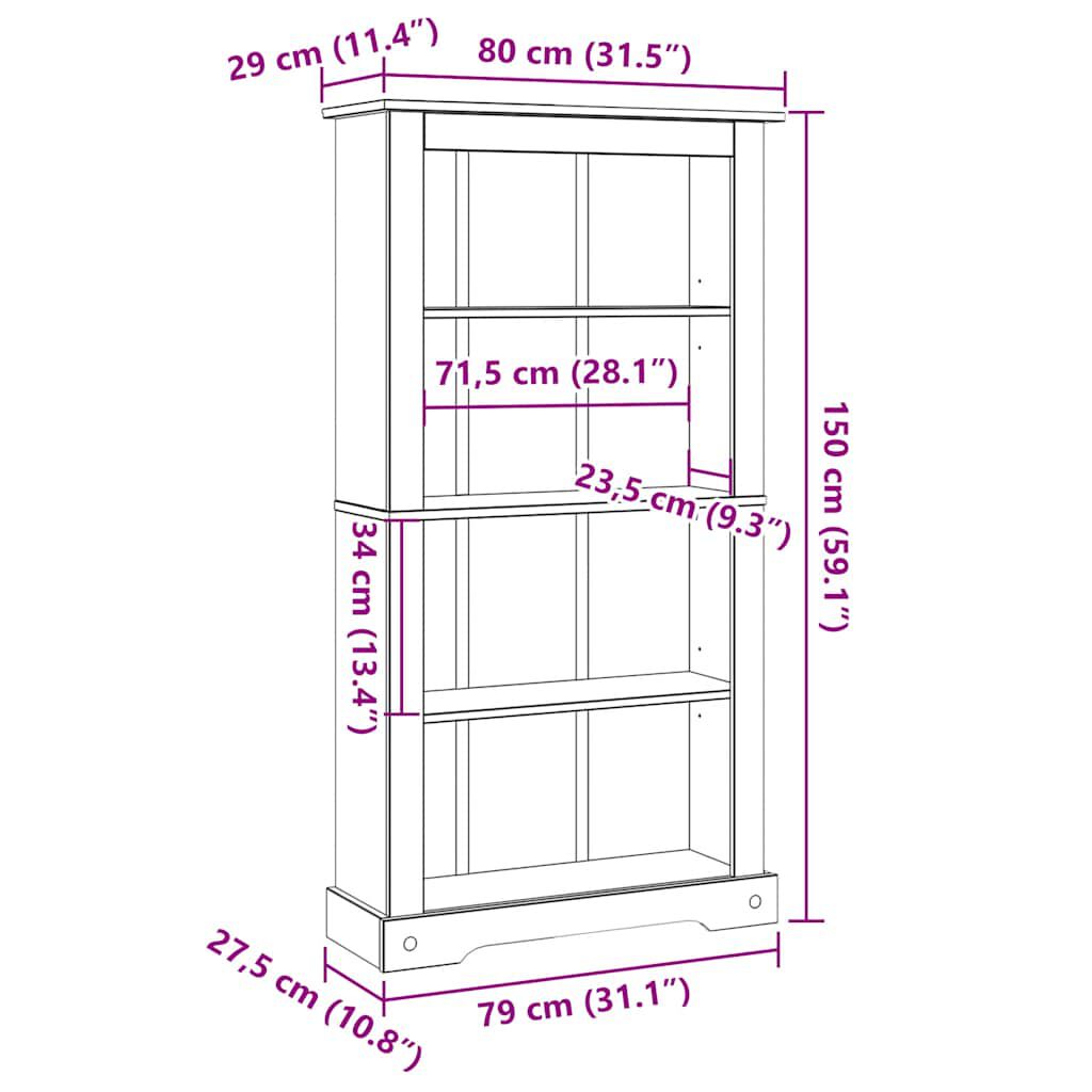 243743 vidaXL Βιβλιοθήκη 4 επιπέδων Μεξικ. Στιλ Corona 80x29x150 εκ.