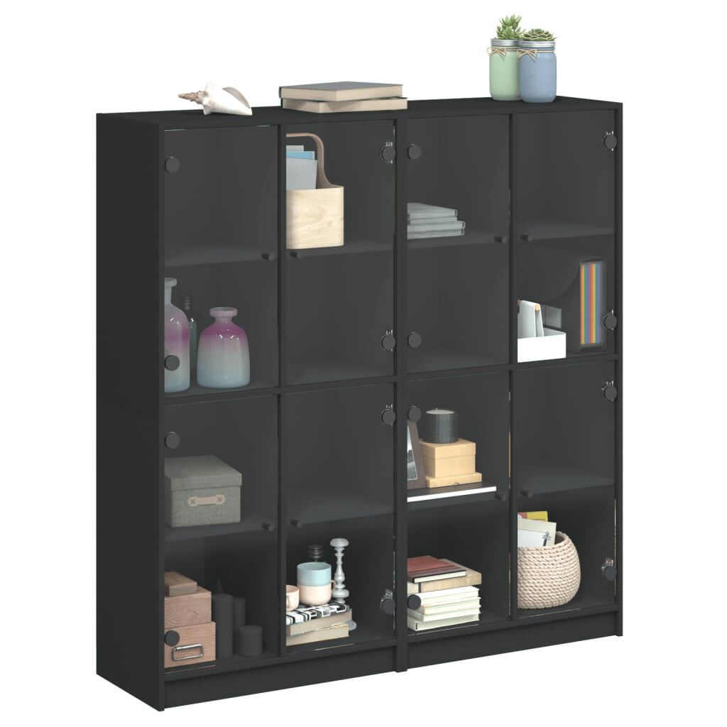 vidaXL Βιβλιοθήκη με Πόρτες Μαύρη 136x37x142 εκ. Επεξ. Ξύλο