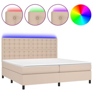 vidaXL Κρεβάτι Boxspring Στρώμα&LED Καπουτσίνο 200x200 εκ. Συνθ. Δέρμα
