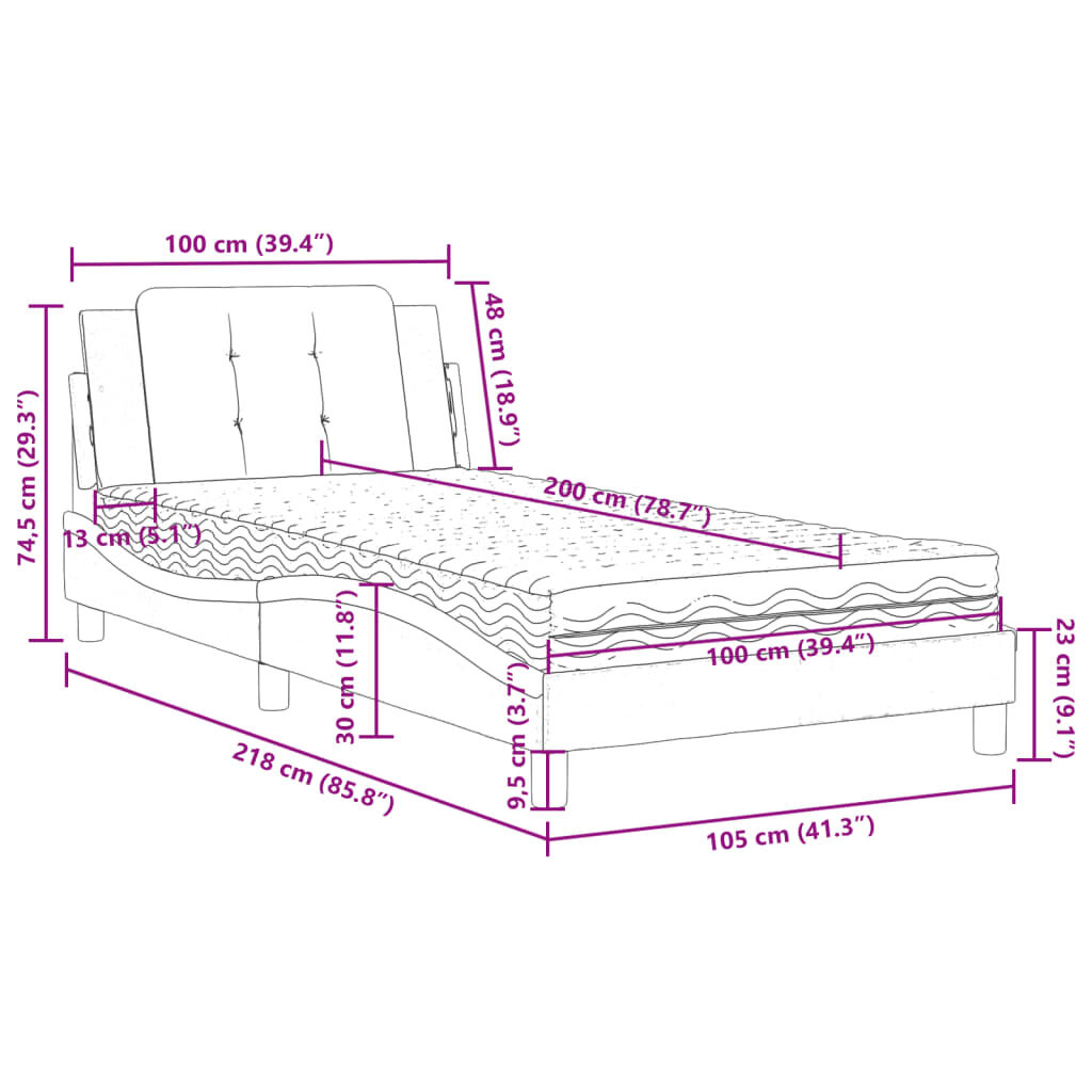 vidaXL Κρεβάτι με Στρώμα Γκρι 100x200 εκ. από Συνθετικό Δέρμα