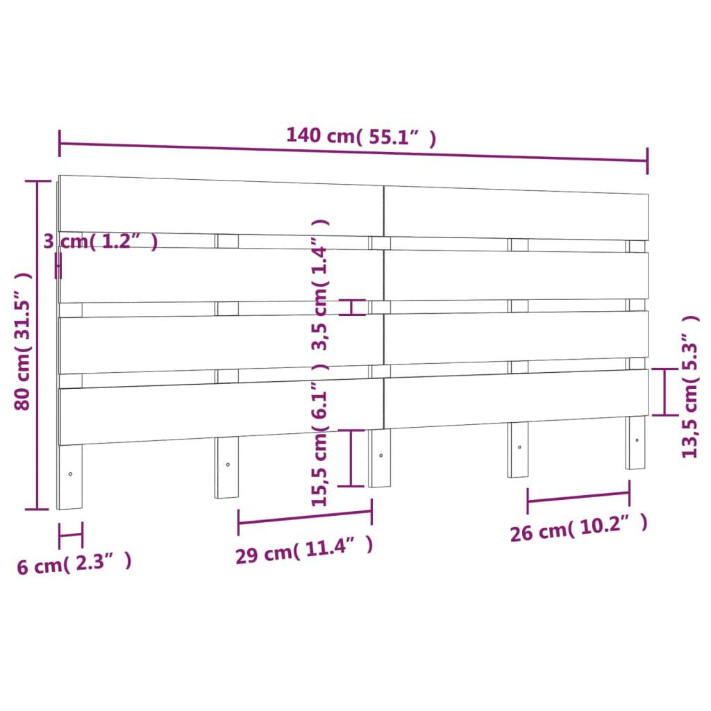 vidaXL Κεφαλάρι Κρεβατιού 140 x 3 x 80 εκ. από Μασίφ Ξύλο Πεύκου