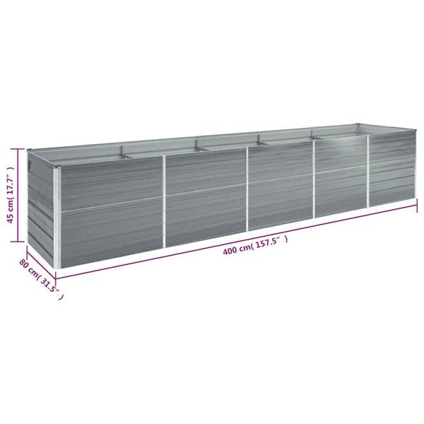 vidaXL Ζαρντινιέρα Υπερυψωμένη Γκρι 400x80x45 εκ. Γαλβαν. Χάλυβας