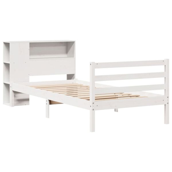 vidaXL Κρεβάτι Βιβλιοθήκη Χωρίς Στρώμα Λευκό 75x190 εκ Μασίφ Πεύκο
