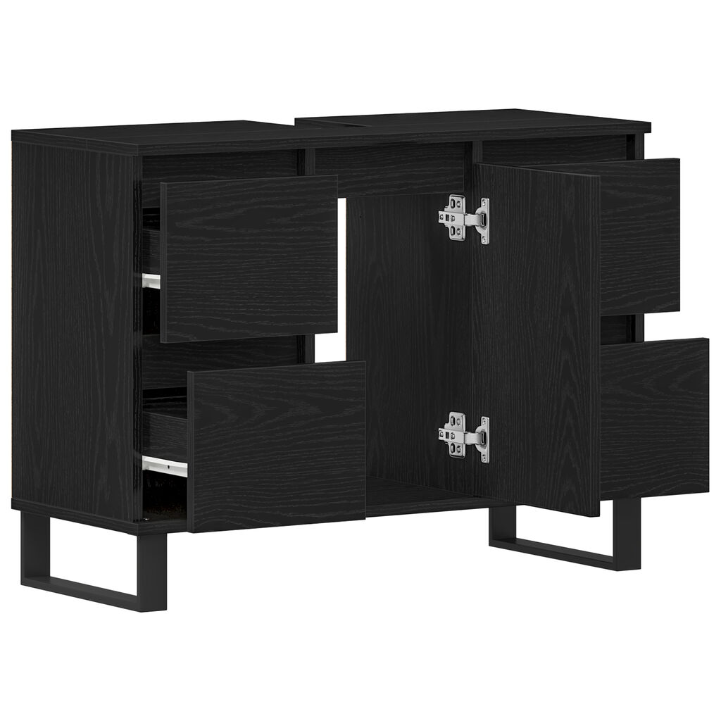 vidaXL Ντουλάπι για νιπτήρα Μαύρο Δρυς 80x33x60 εκ Επεξεργασμένο ξύλο