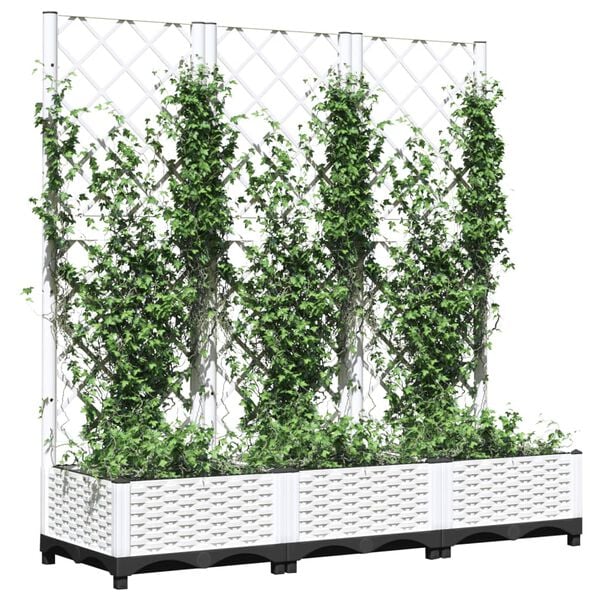 vidaXL Ζαρντινιέρα Κήπου με Καφασωτό Λευκή 120x40x121,5 εκ. Πολυπροπ.