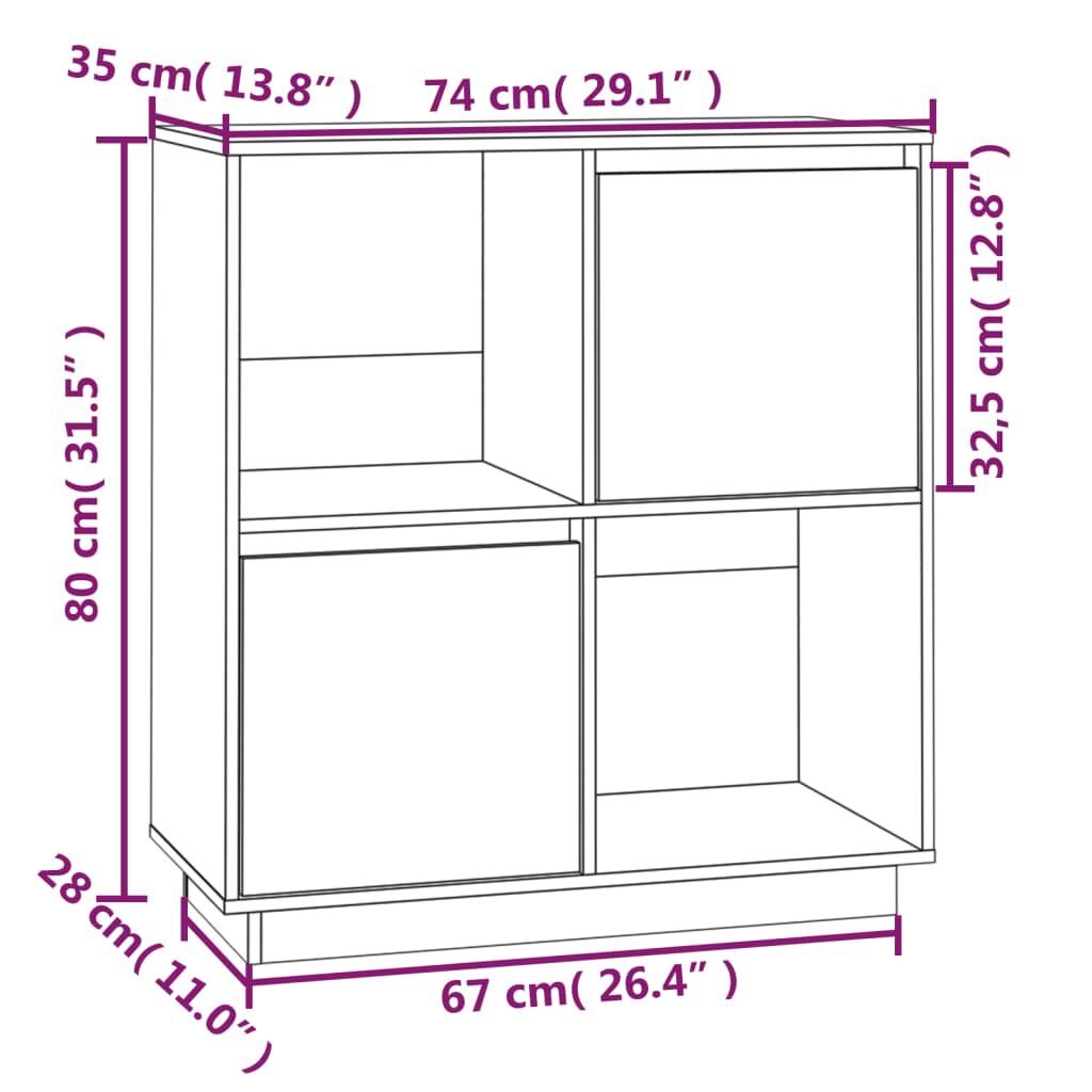 vidaXL Ντουλάπι Γκρι 74 x 35 x 80 εκ. από Μασίφ Ξύλο Πεύκου
