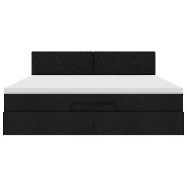 vidaXL Οθωμανικό κρεβάτι με στρώμα & LEDs Μαύρο ύφασμα 180x200cm