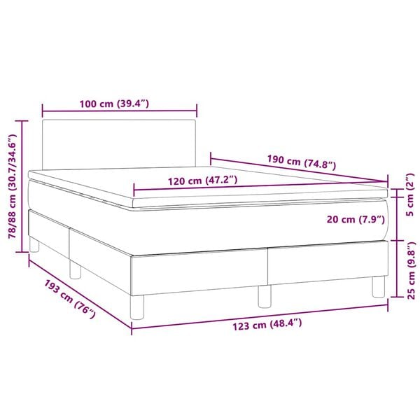 vidaXL Κρεβάτι Boxspring με Στρώμα & LED Σκ. Πράσινο 120x190εκ Βελούδο
