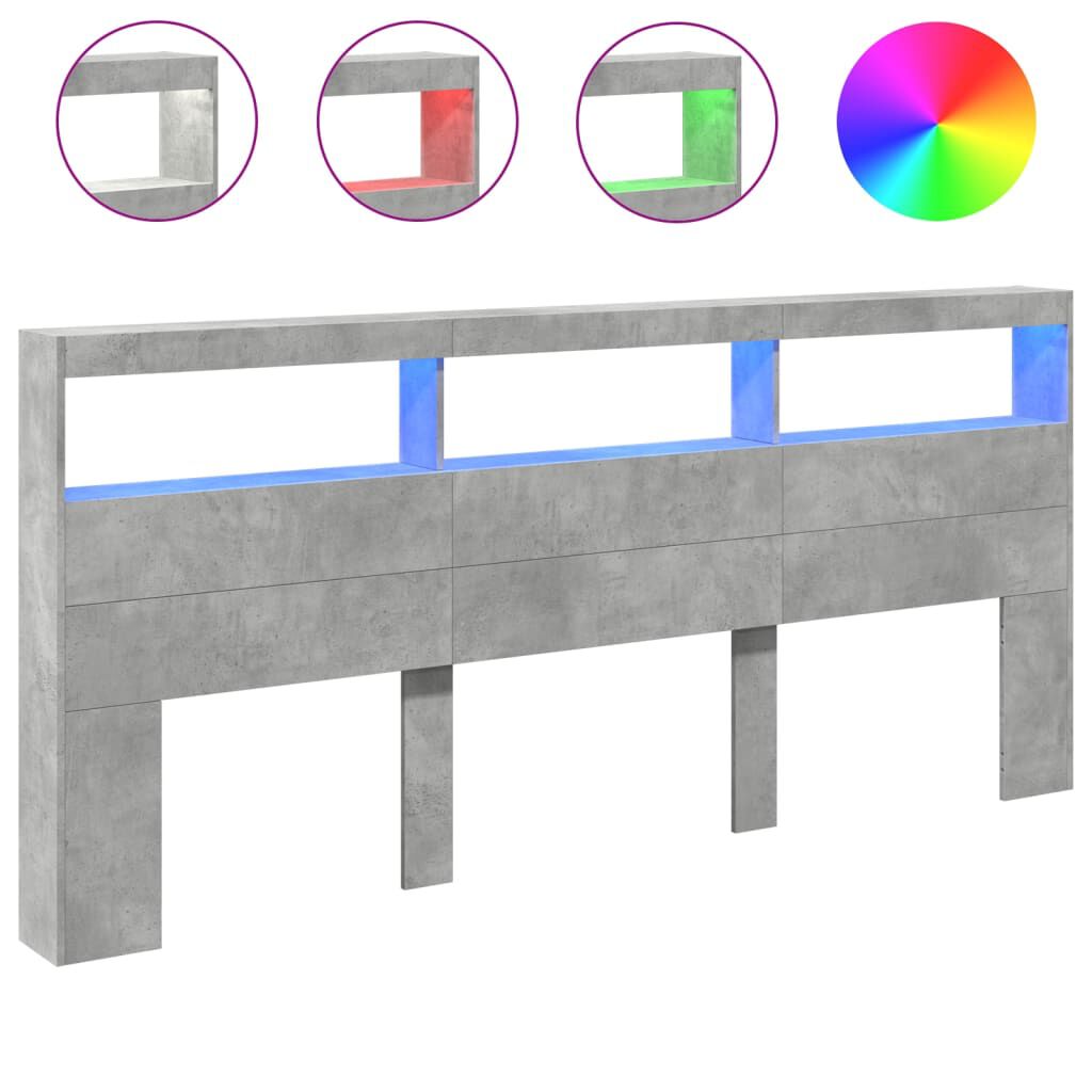 vidaXL Κεφαλάρι με Αποθηκ. Χώρο & LED Γκρι Σκυρ. 220x17x102 εκ.